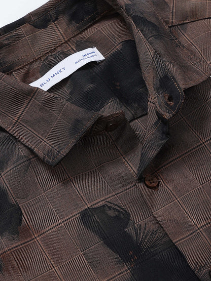Premium Cotton-blend Digital Print Shirt Coffee Brown