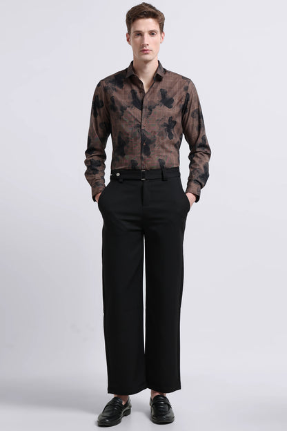 Premium Cotton-blend Digital Print Shirt Coffee Brown
