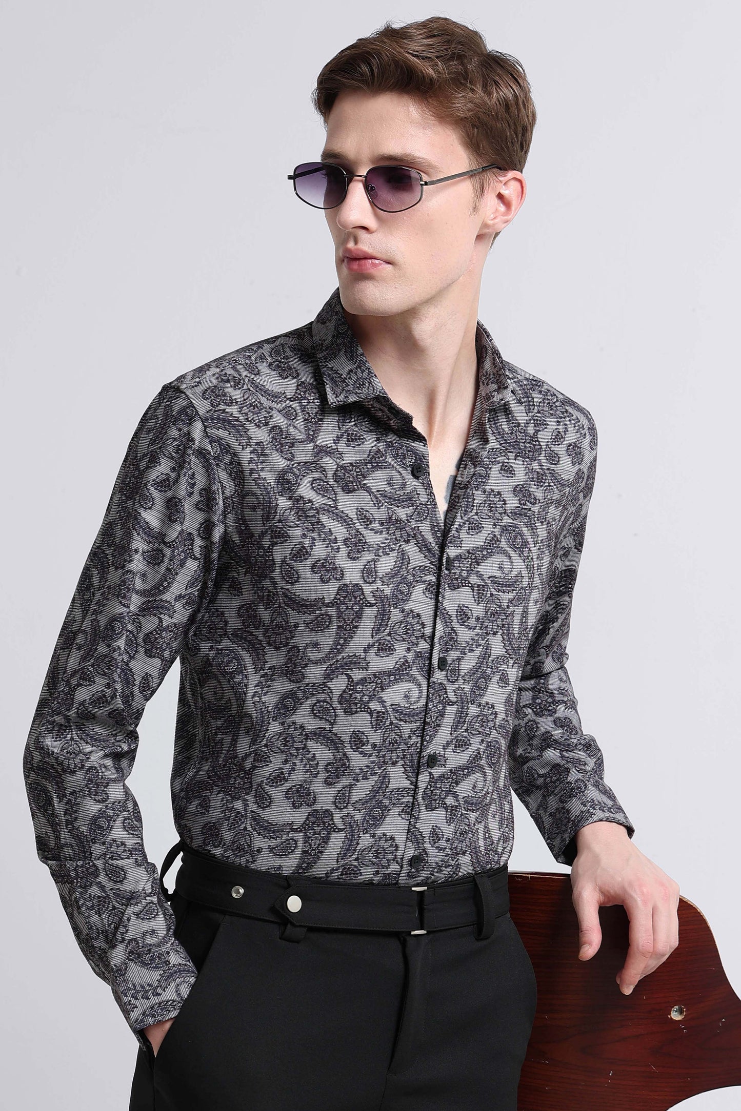 Contemporary Printed Cotton Blend Shirt Lt Grey