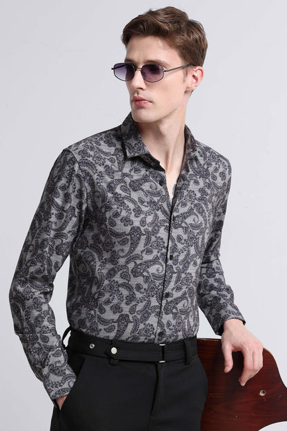 Contemporary Printed Cotton Blend Shirt Lt Grey