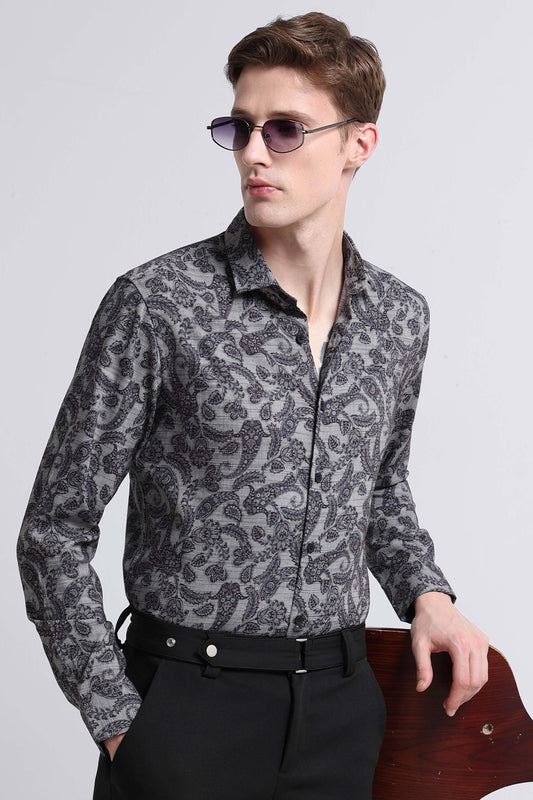 Contemporary Printed Cotton Blend Shirt Lt Grey