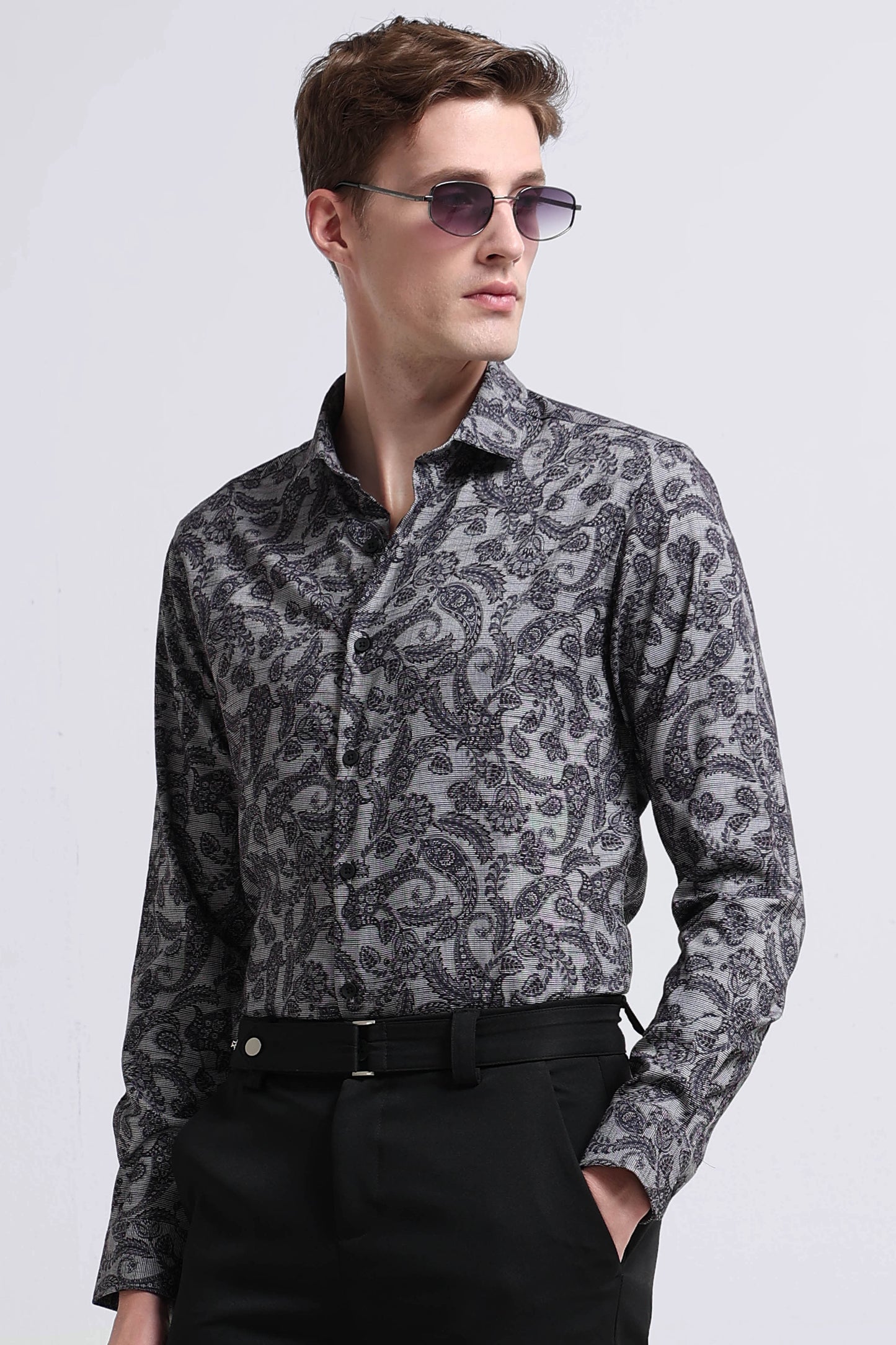 Contemporary Printed Cotton Blend Shirt Lt Grey