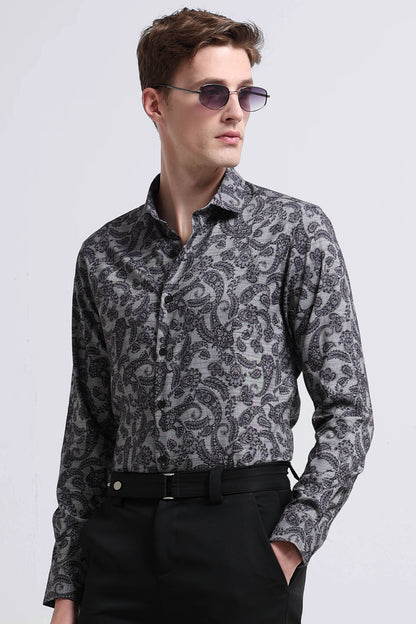 Contemporary Printed Cotton Blend Shirt Lt Grey