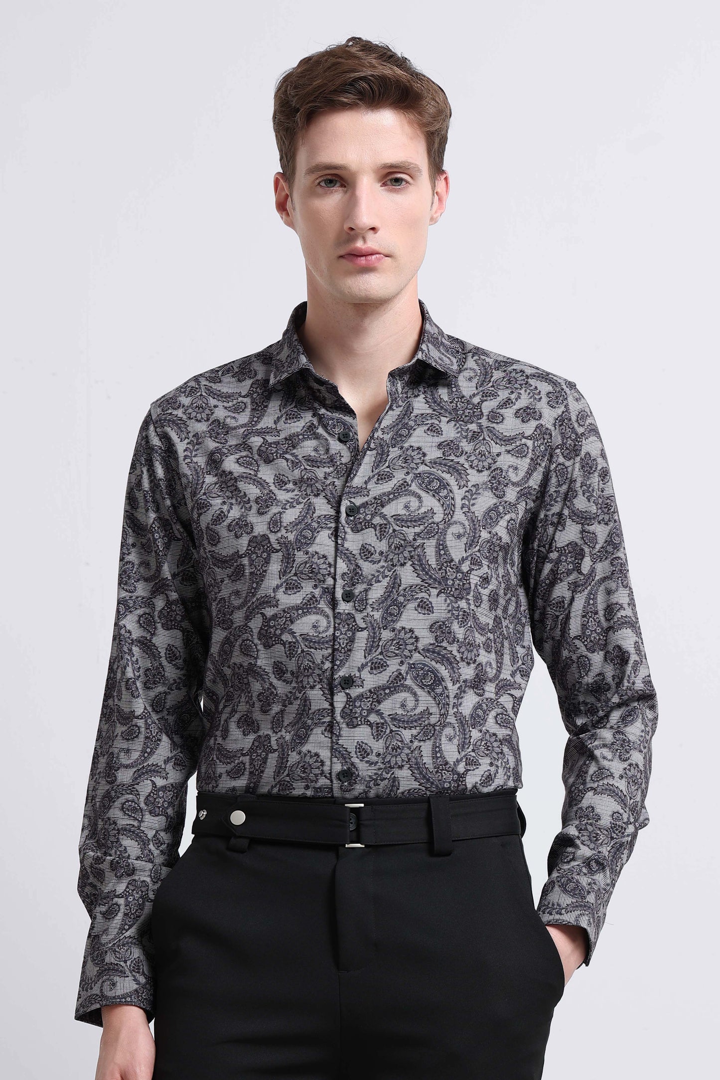 Contemporary Printed Cotton Blend Shirt Lt Grey