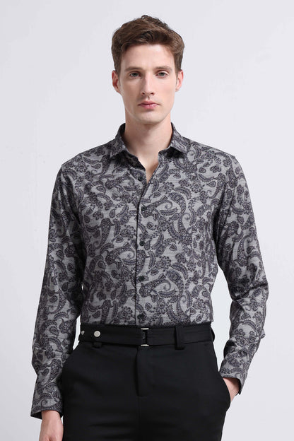 Contemporary Printed Cotton Blend Shirt Lt Grey