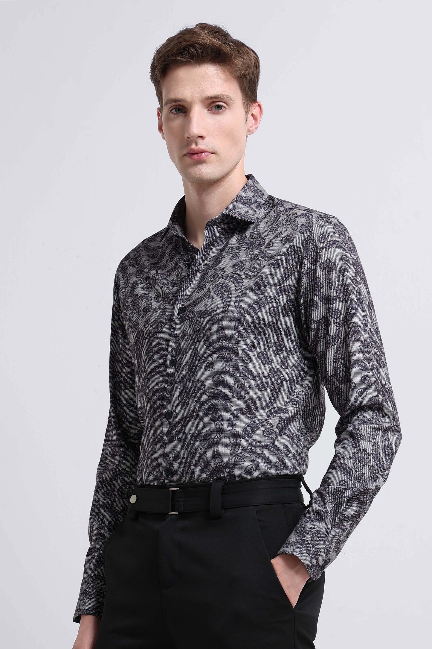 Contemporary Printed Cotton Blend Shirt Lt Grey