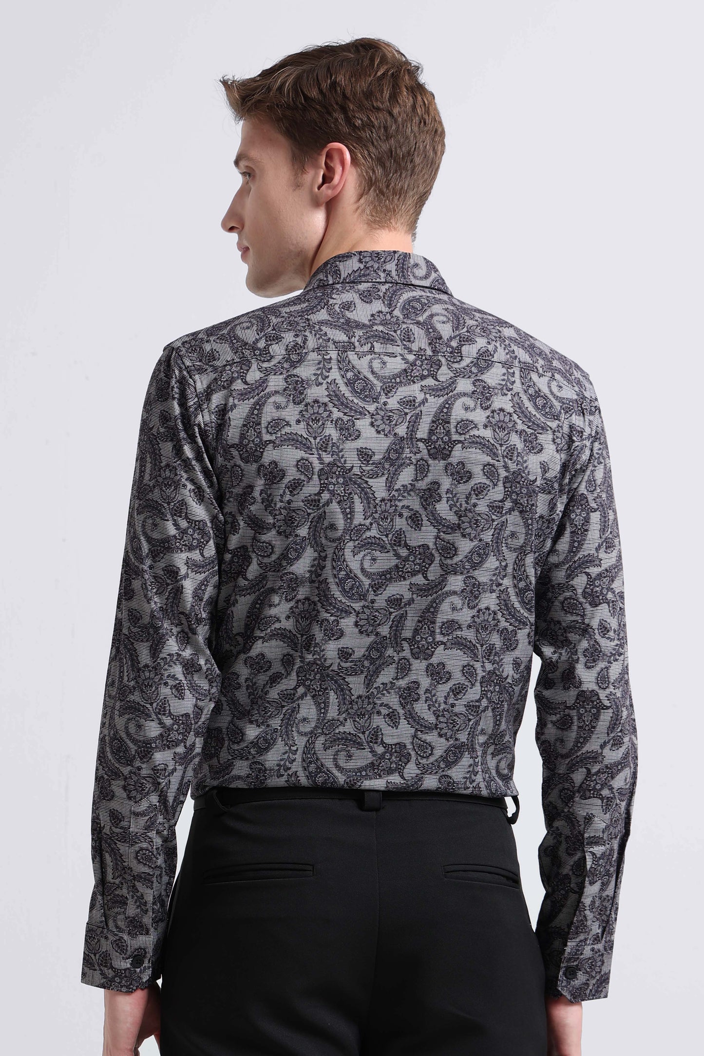 Contemporary Printed Cotton Blend Shirt Lt Grey