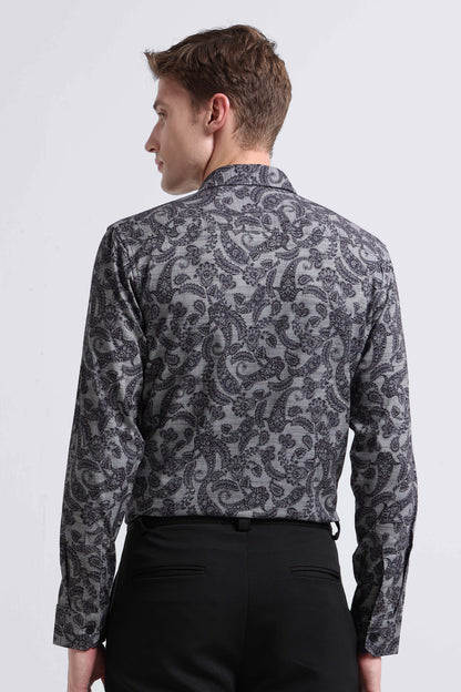 Contemporary Printed Cotton Blend Shirt Lt Grey