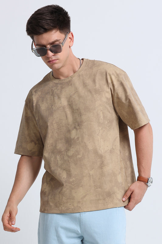 Boxy Fit Oversized Streetwear T-Shirt Beige