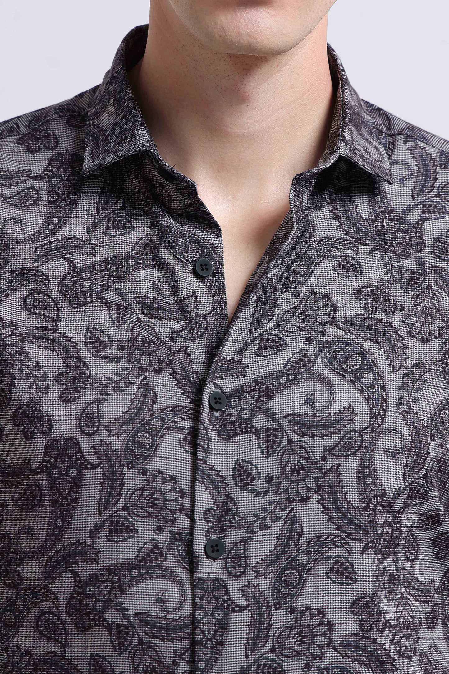 Contemporary Printed Cotton Blend Shirt Lt Grey