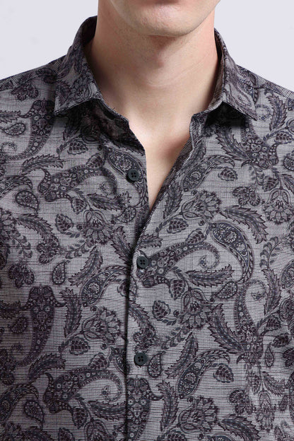 Contemporary Printed Cotton Blend Shirt Lt Grey
