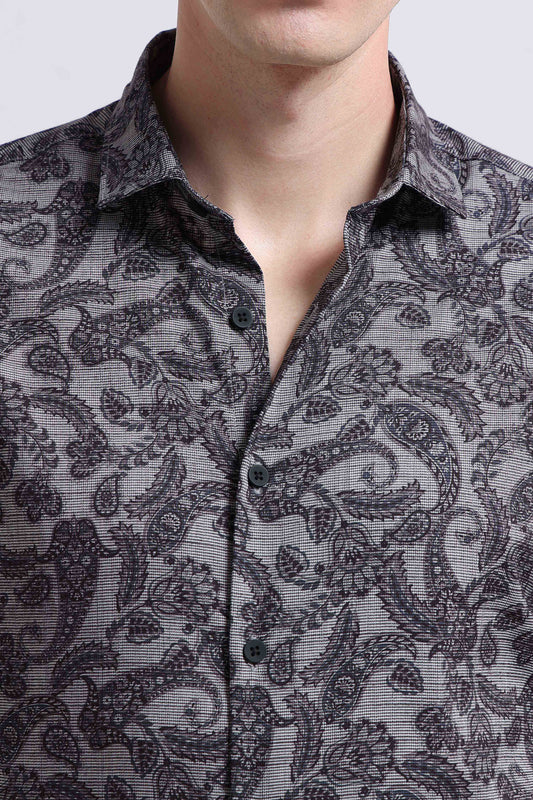 Contemporary Printed Cotton Blend Shirt Lt Grey