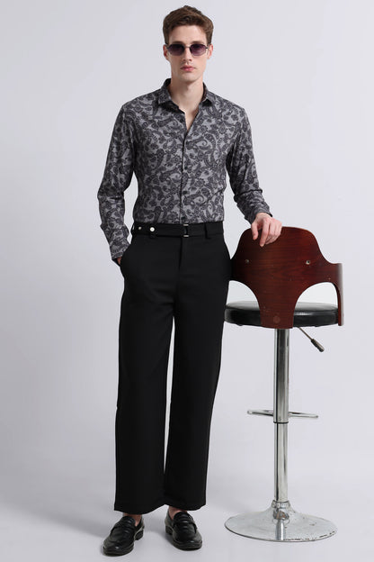 Contemporary Printed Cotton Blend Shirt Lt Grey