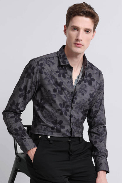 Contemporary Printed Cotton Blend Shirt Grey