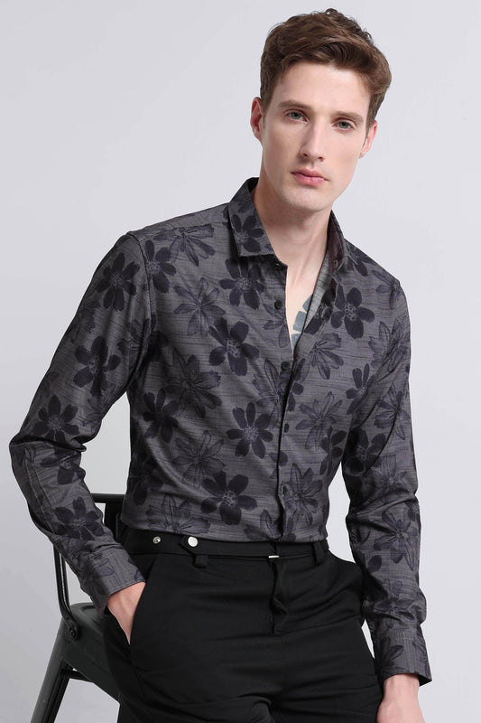 Contemporary Printed Cotton Blend Shirt Grey