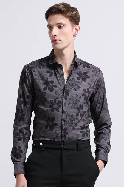 Contemporary Printed Cotton Blend Shirt Grey