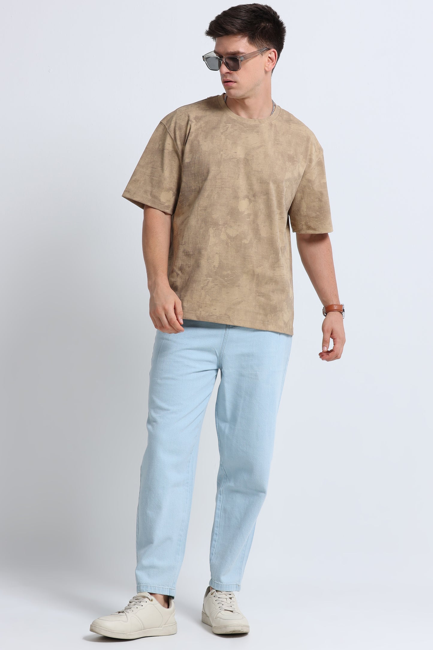 Boxy Fit Oversized Streetwear T-Shirt Beige