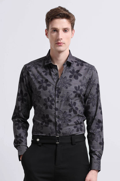 Contemporary Printed Cotton Blend Shirt Grey