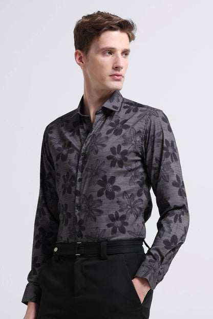 Contemporary Printed Cotton Blend Shirt Grey