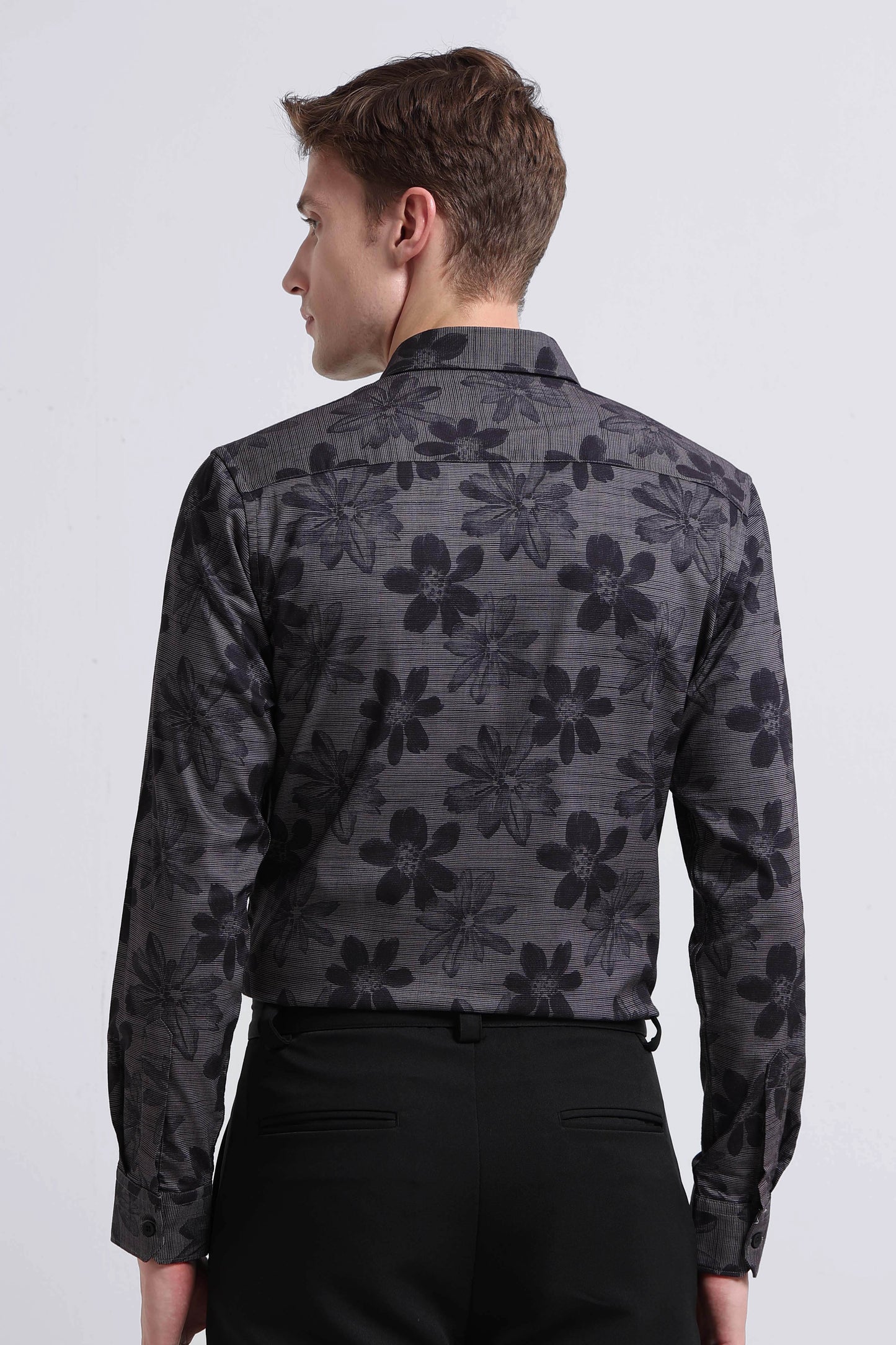 Contemporary Printed Cotton Blend Shirt Grey