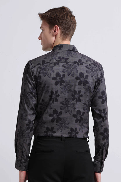 Contemporary Printed Cotton Blend Shirt Grey