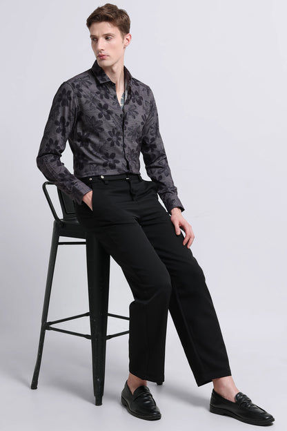 Contemporary Printed Cotton Blend Shirt Grey