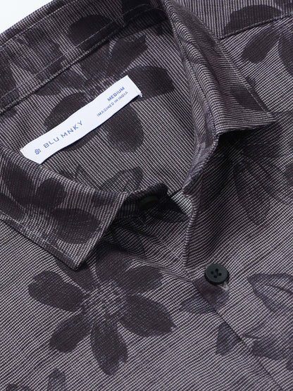 Contemporary Printed Cotton Blend Shirt Grey