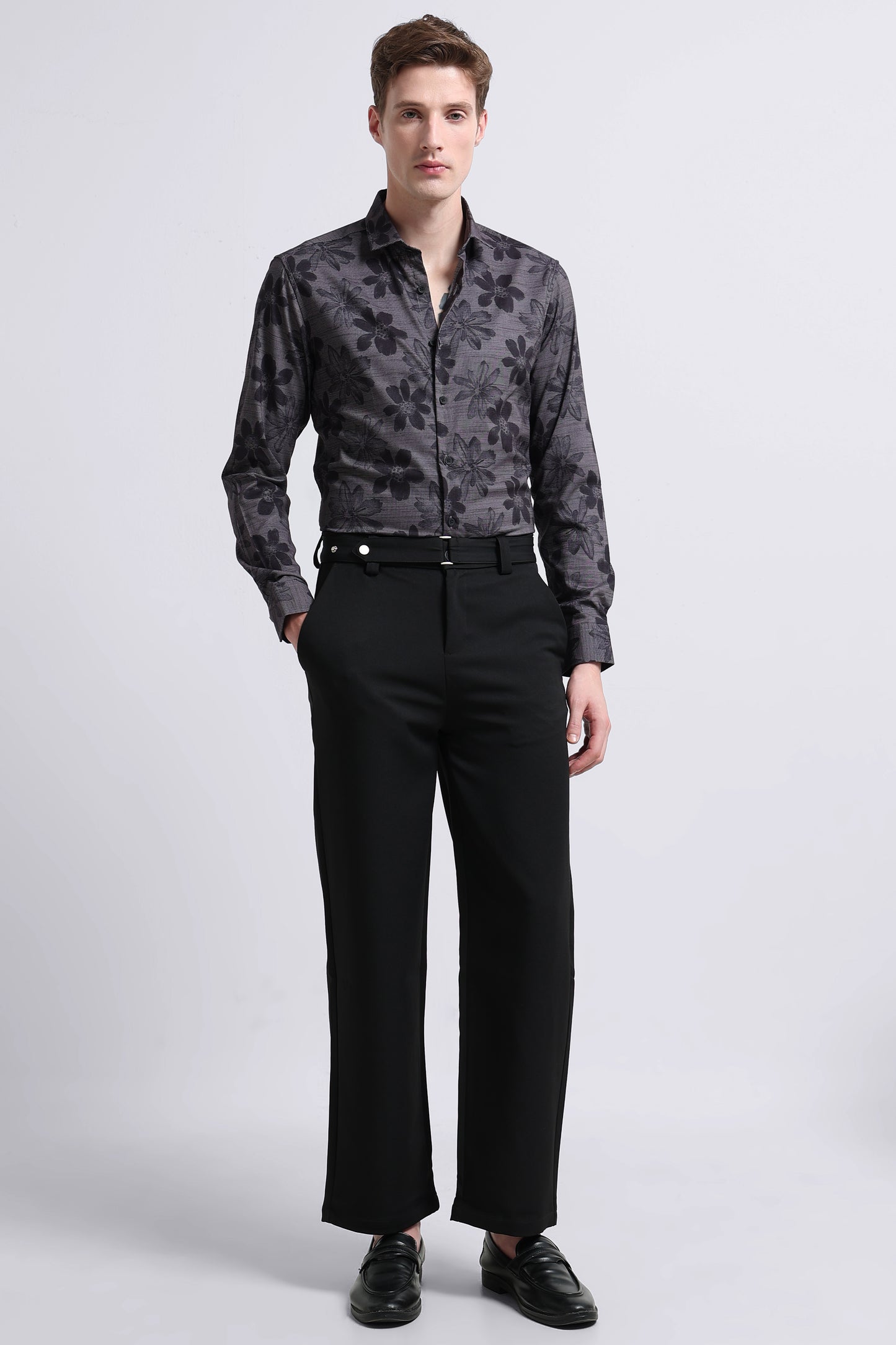 Contemporary Printed Cotton Blend Shirt Grey