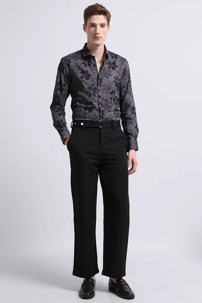 Contemporary Printed Cotton Blend Shirt Grey