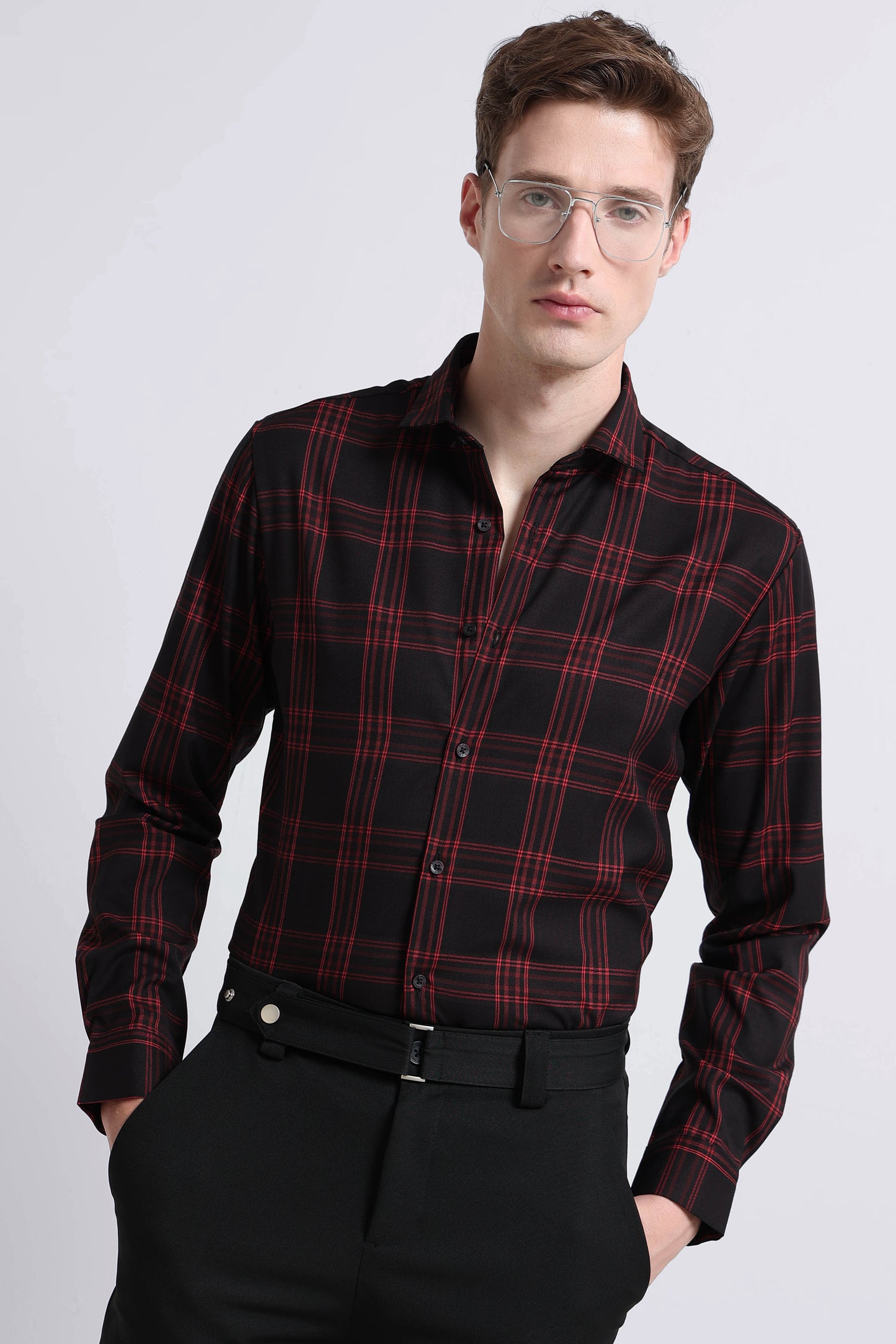 Classic Checked Slim Fit Shirt Black Red