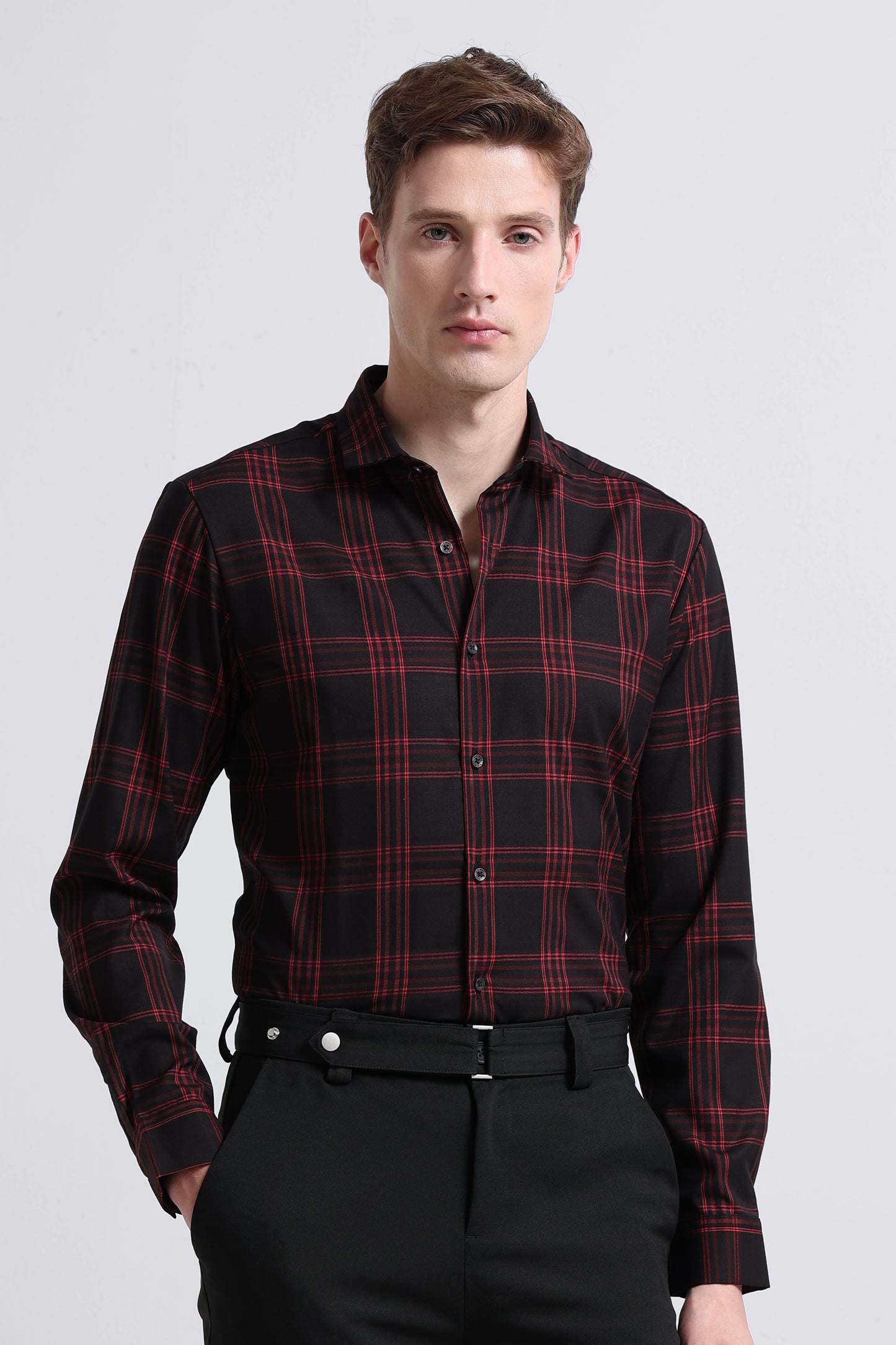 Classic Checked Slim Fit Shirt Black Red