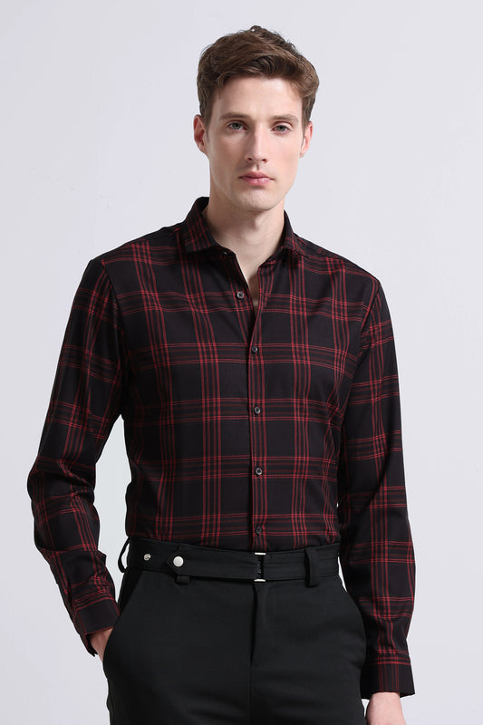 Classic Checked Slim Fit Shirt Black Red