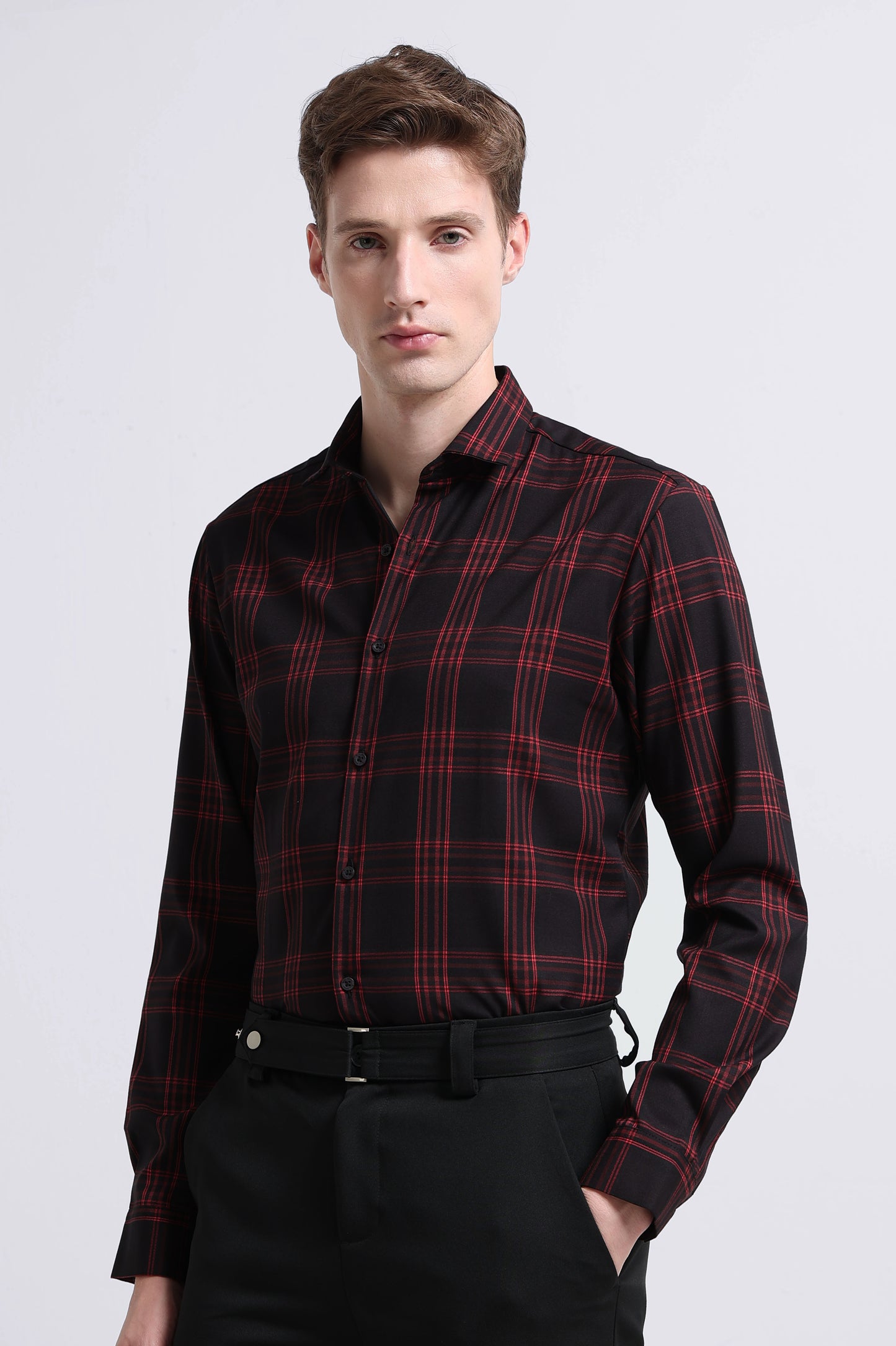 Classic Checked Slim Fit Shirt Black Red