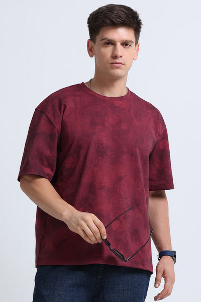Boxy Fit Oversized Streetwear T-Shirt Maroon