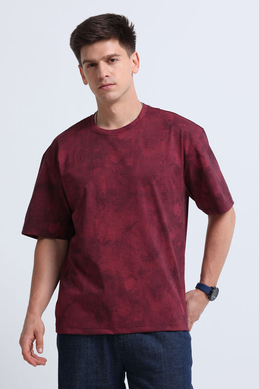 Boxy Fit Oversized Streetwear T-Shirt Maroon
