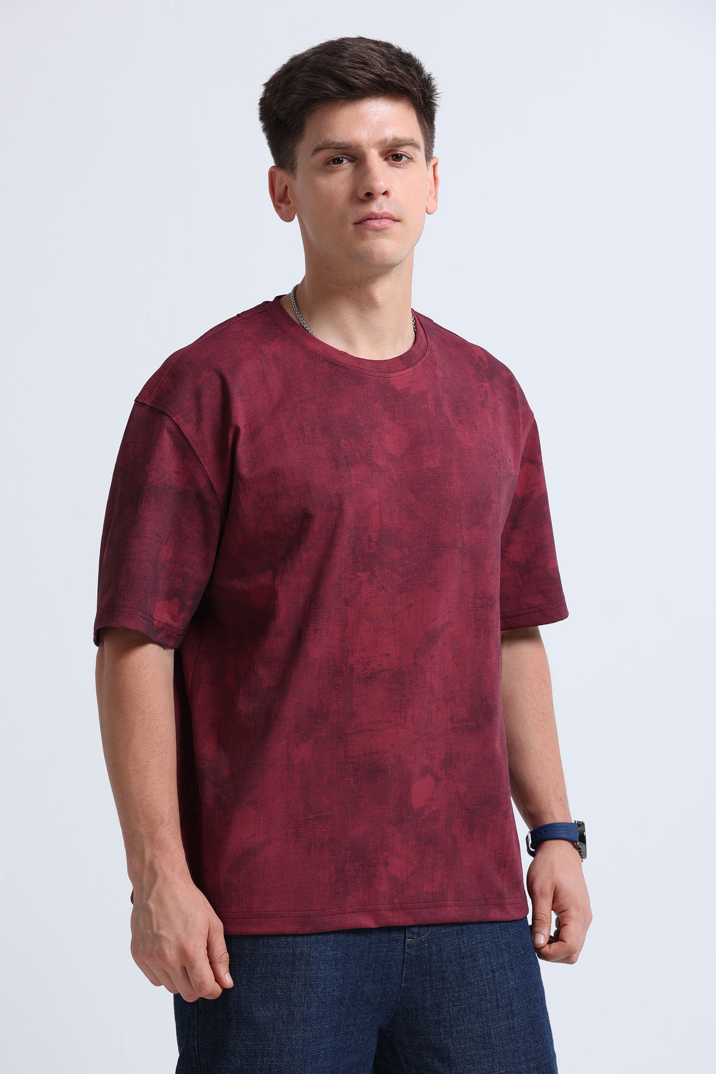 Boxy Fit Oversized Streetwear T-Shirt Maroon