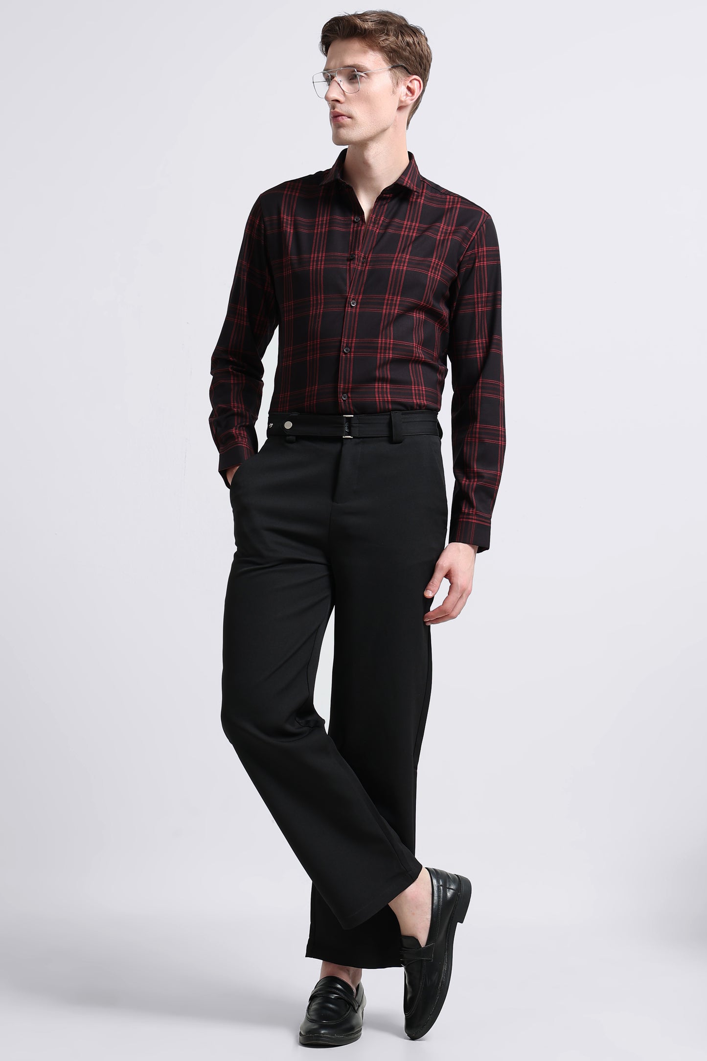 Classic Checked Slim Fit Shirt Black Red