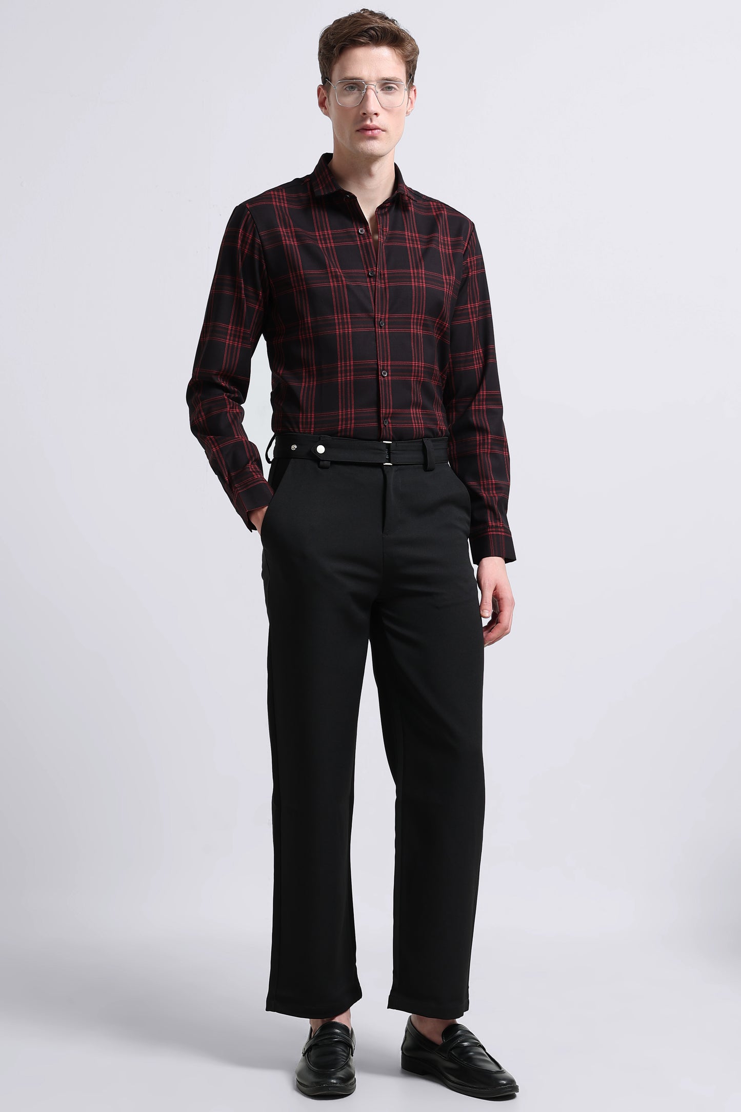 Classic Checked Slim Fit Shirt Black Red