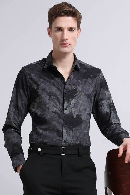 Premium Cotton-blend Digital Print Shirt Dark Grey