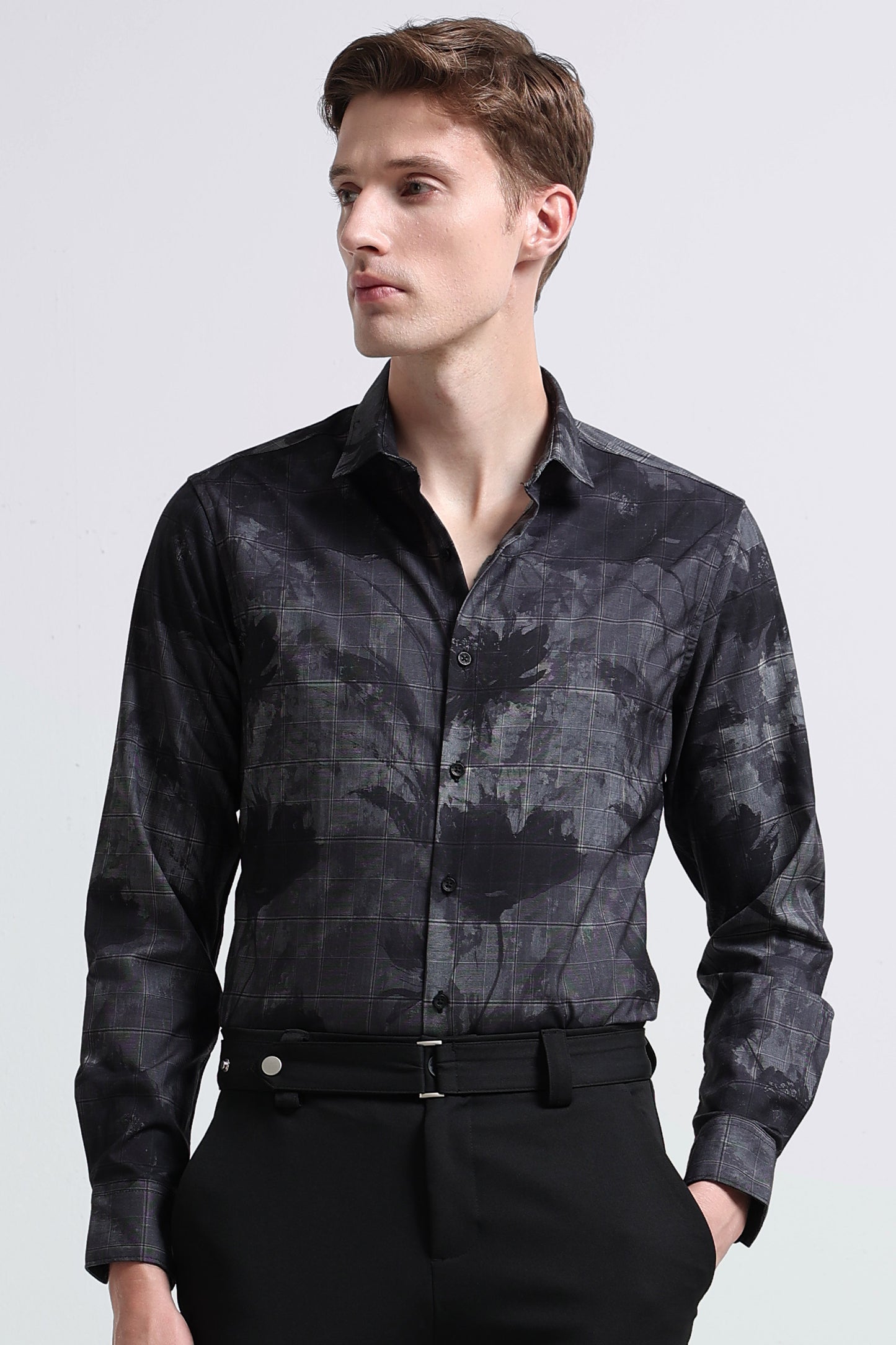 Premium Cotton-blend Digital Print Shirt Dark Grey