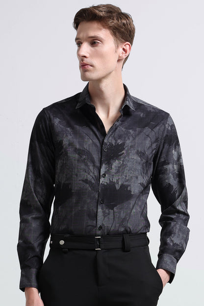 Premium Cotton-blend Digital Print Shirt Dark Grey