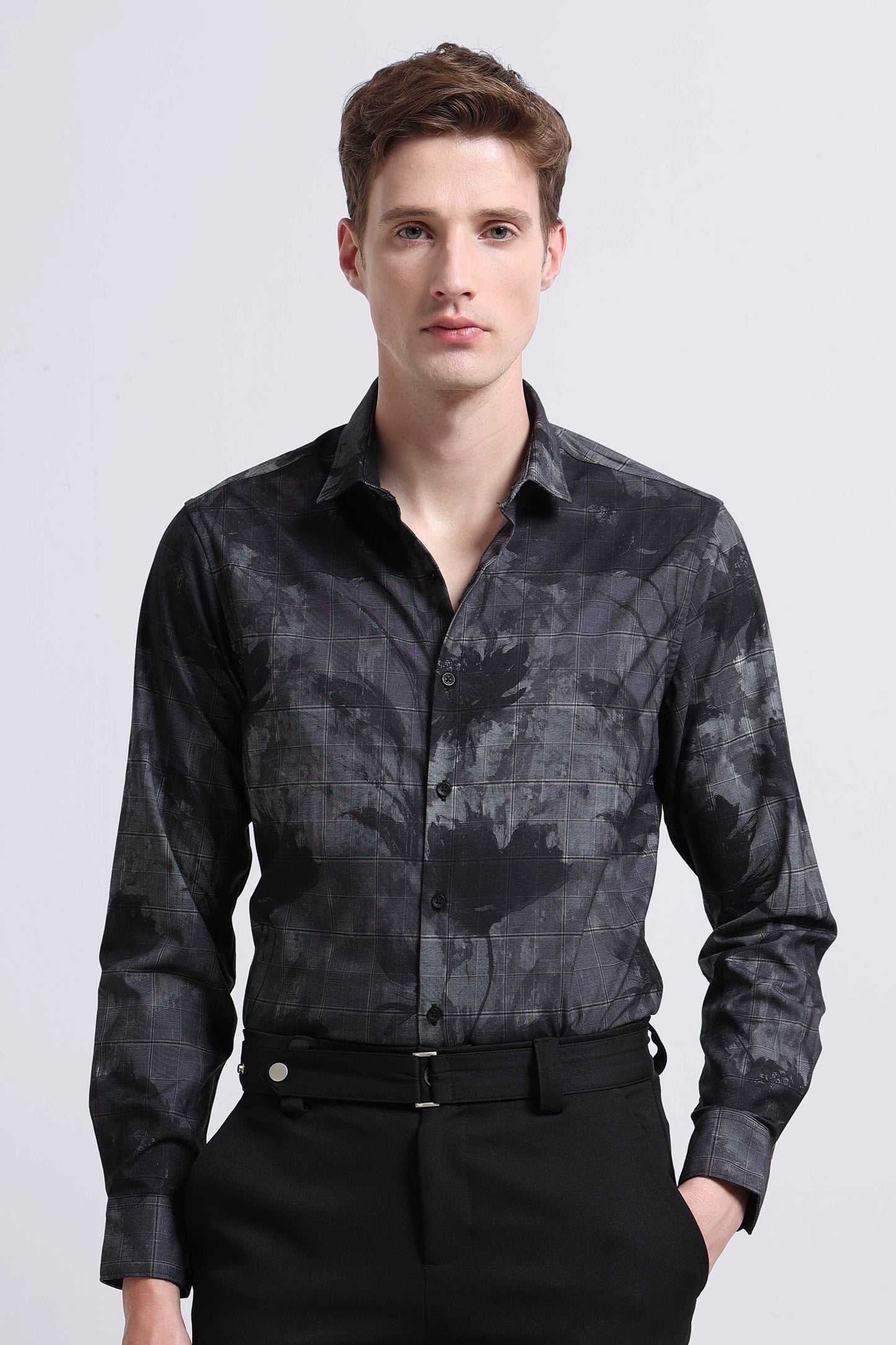 Premium Cotton-blend Digital Print Shirt Dark Grey
