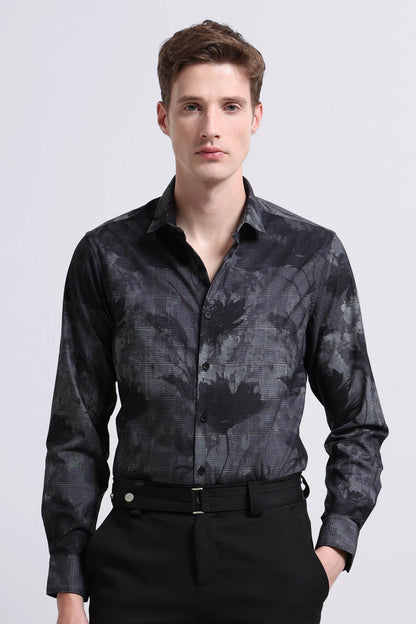 Premium Cotton-blend Digital Print Shirt Dark Grey