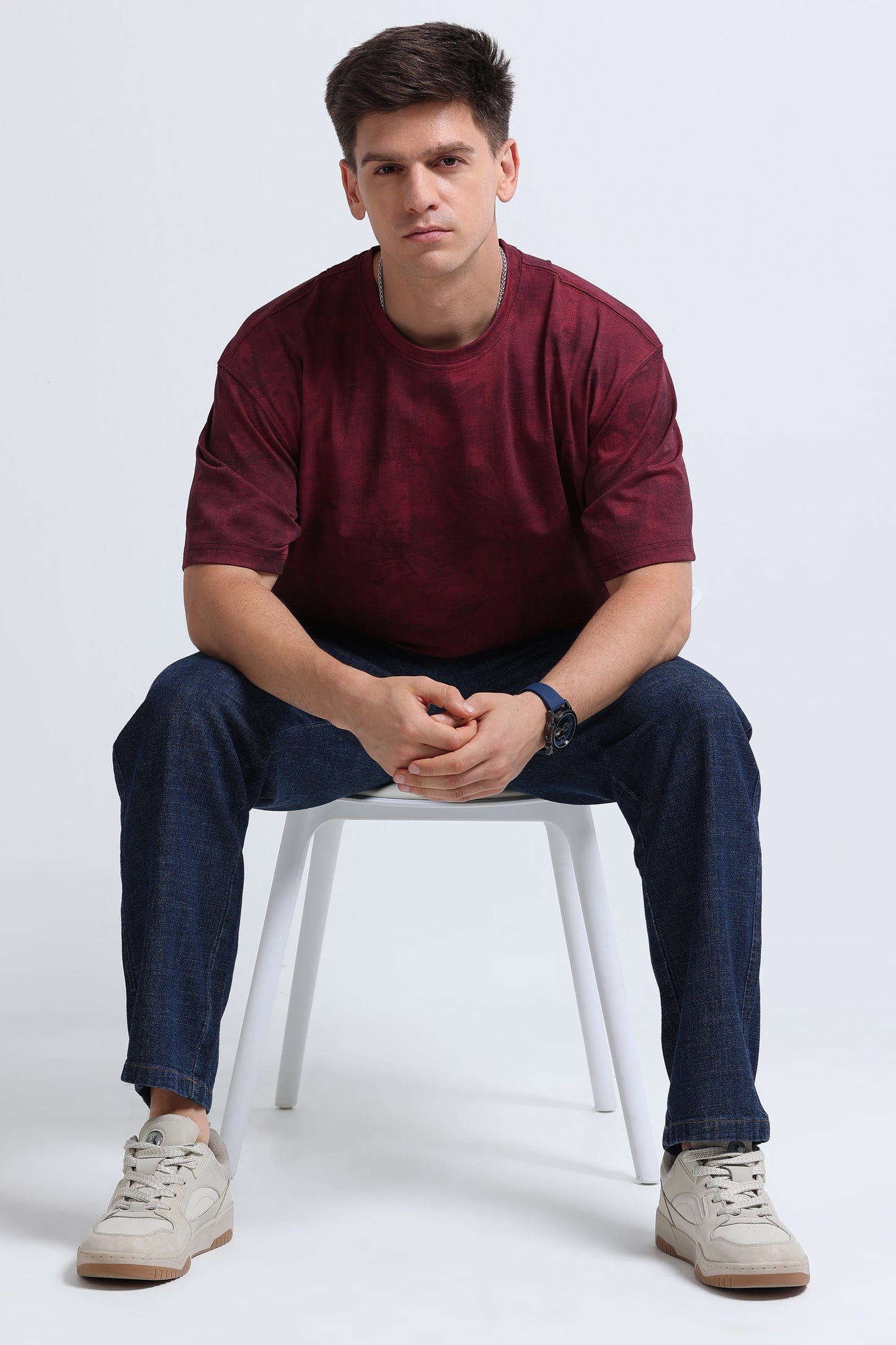 Boxy Fit Oversized Streetwear T-Shirt Maroon