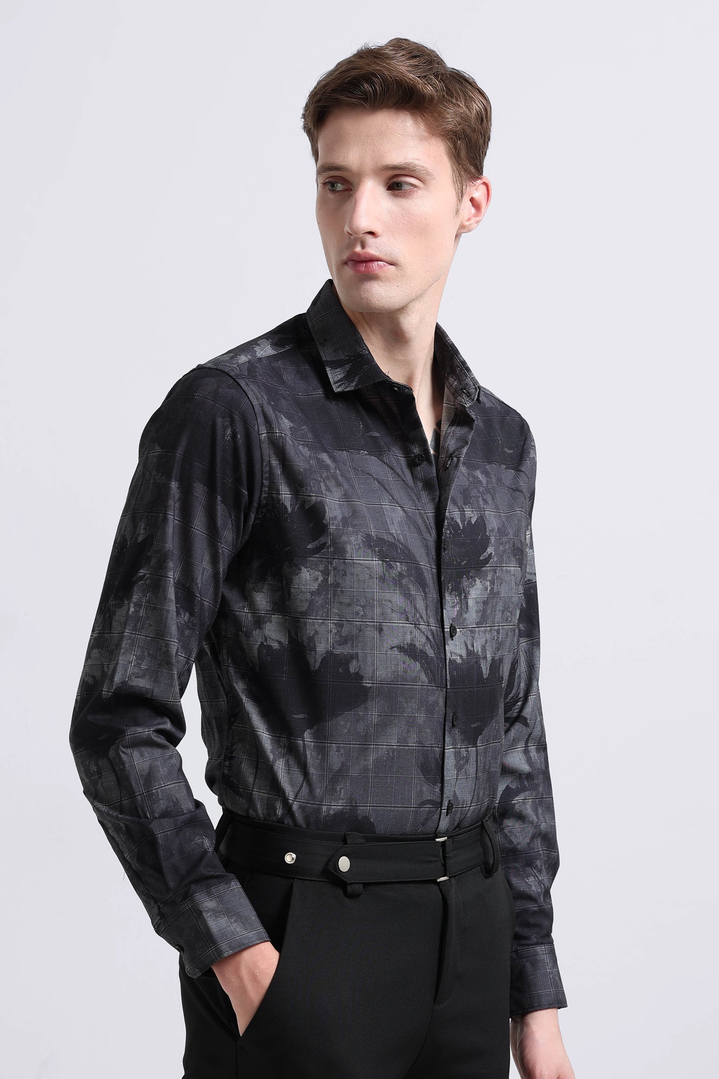 Premium Cotton-blend Digital Print Shirt Dark Grey