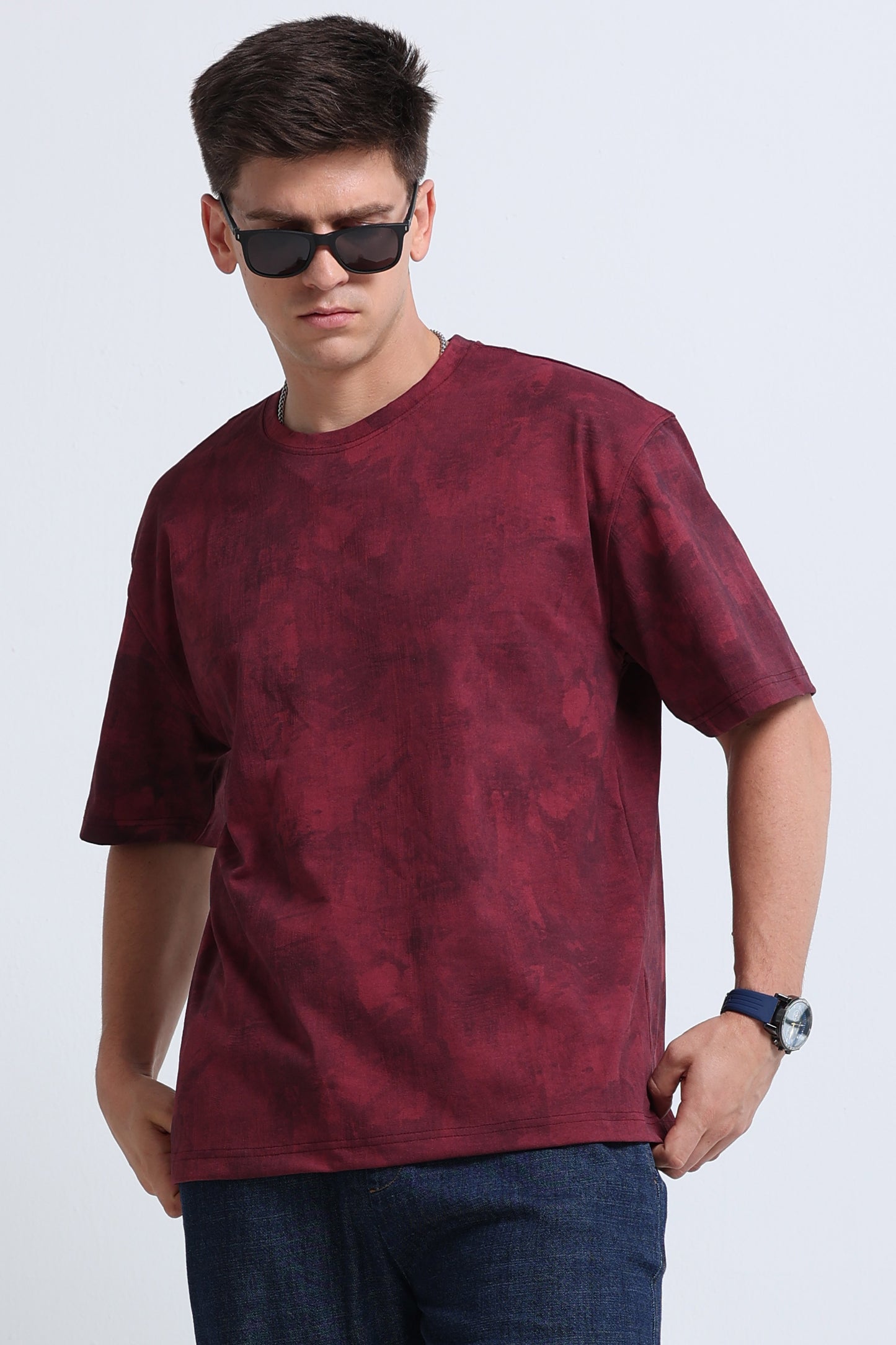 Boxy Fit Oversized Streetwear T-Shirt Maroon