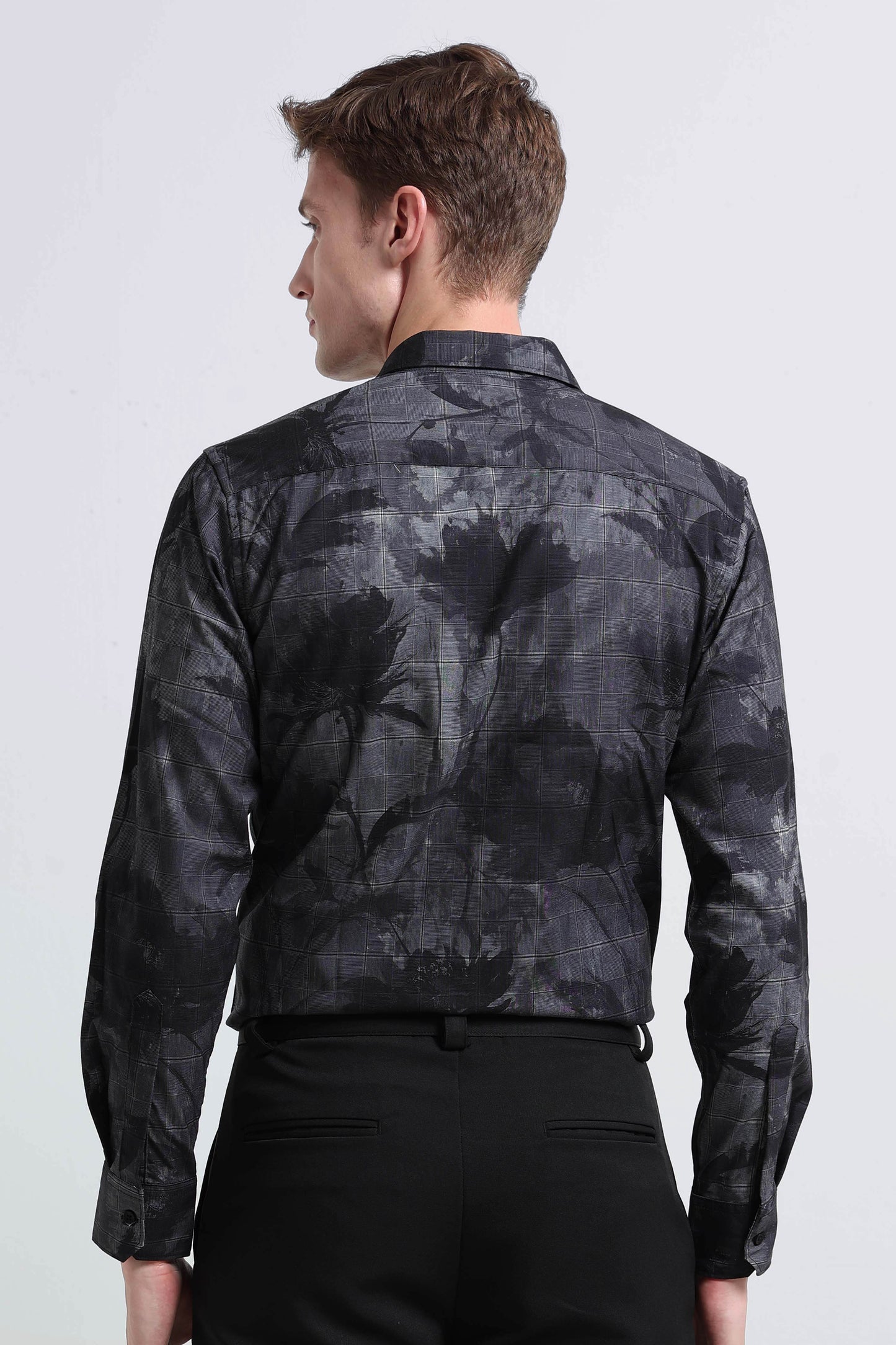 Premium Cotton-blend Digital Print Shirt Dark Grey