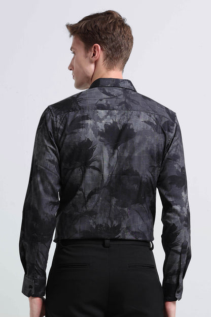 Premium Cotton-blend Digital Print Shirt Dark Grey
