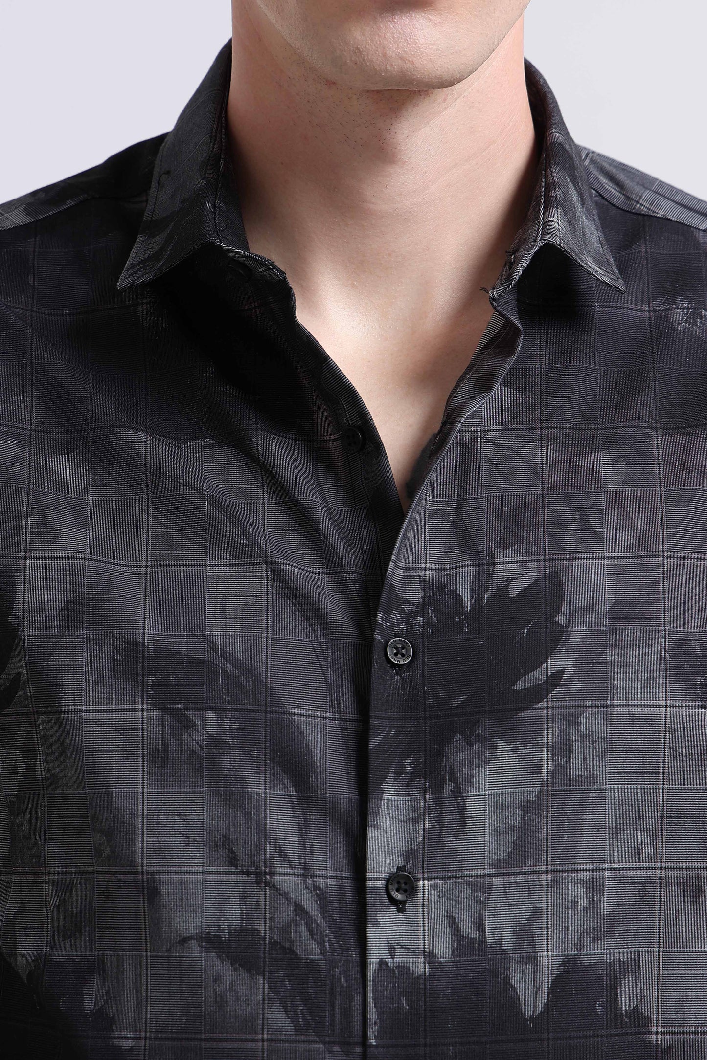 Premium Cotton-blend Digital Print Shirt Dark Grey