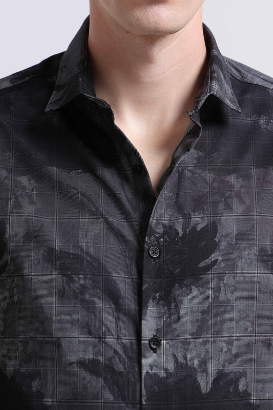 Premium Cotton-blend Digital Print Shirt Dark Grey